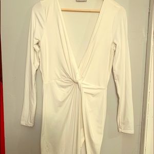 White Low V-Neck Dress